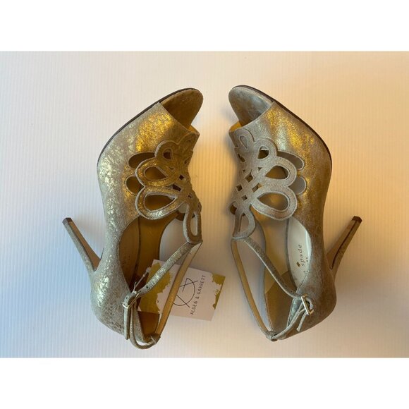 Kate Spade Gold Crackled Leather Strappy Peep Toe Heels, Size 8.5 (US) - Picture 8 of 11